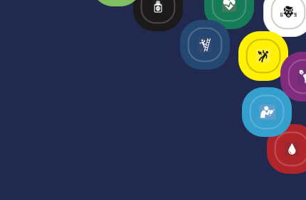 Colorful icons on a dark blue background