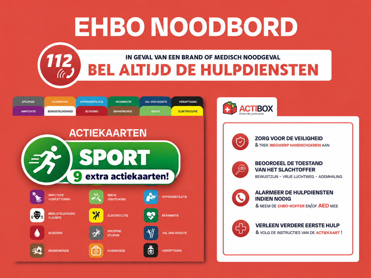 Sport ActiBox — EHBO noodboard met 9 extra actiekaarten