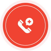Red circle with a white phone icon and red cross on a white background