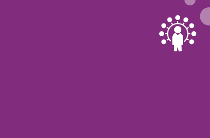 Purple background with a white icon of a person and a virus on a purple circle.