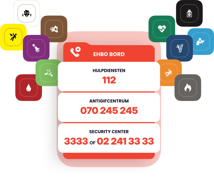 Emergency contact information card with various icons on a white background